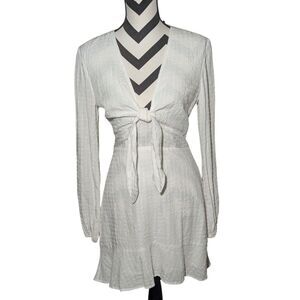 The Fifth Label M White Tie Front Textured Mini Dress